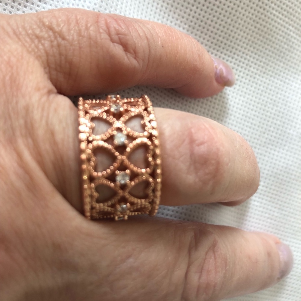 Size 8 Rose Gold Filled Ring Hearts & Sapphires